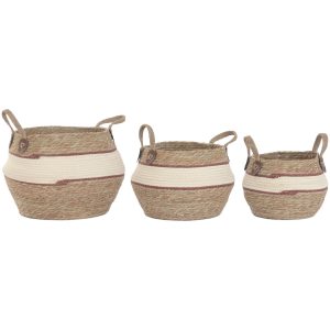 Conjunto de Cestas Home ESPRIT Pêssego Natural Fibra natural (3 Peças)
