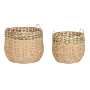 Conjunto de Cestas Home ESPRIT Verde Natural Fibra natural (2 Peças)
